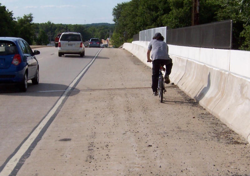 Loose gravel and sand on a bridge near Newark.