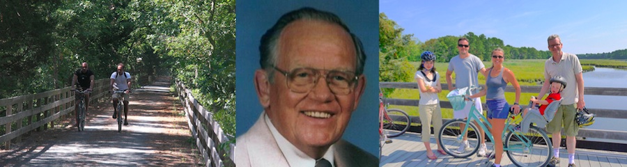 Larry Wonderlin (center) helped inspire the creation of the Junction & Breakwater Trail (images left and right above). He will be honored with a plaque on the trail on Wednesday.