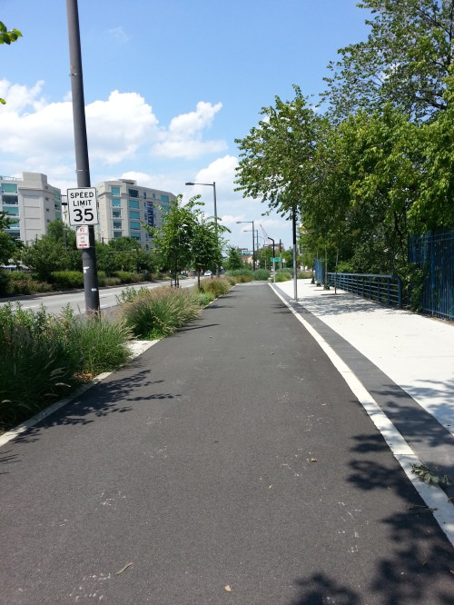 Traveling northbound on the protected cycle-track 