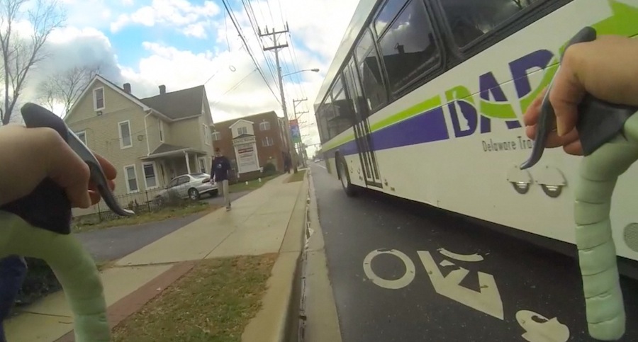 An encounter cycling on Delaware Avenue in Newark.