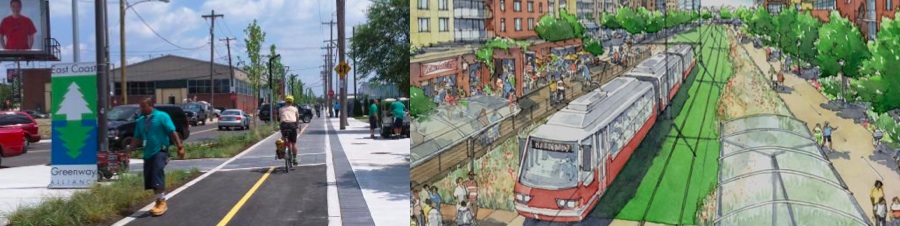 FUNDED WITH TIGER: The Penn Street Trail (part of the Circuit) in Philadelphia (left) and Atlanta's Beltiline (right)