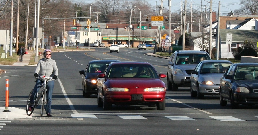 Looking east on Route 8 (Division Street) at Saulsbury Road. 