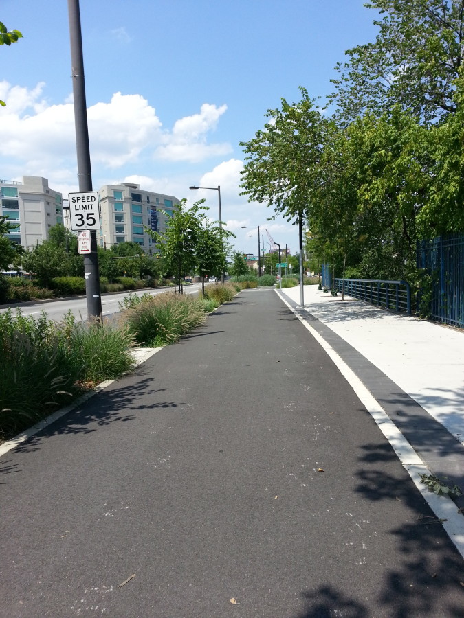 Traveling northbound on the protected cycle-track