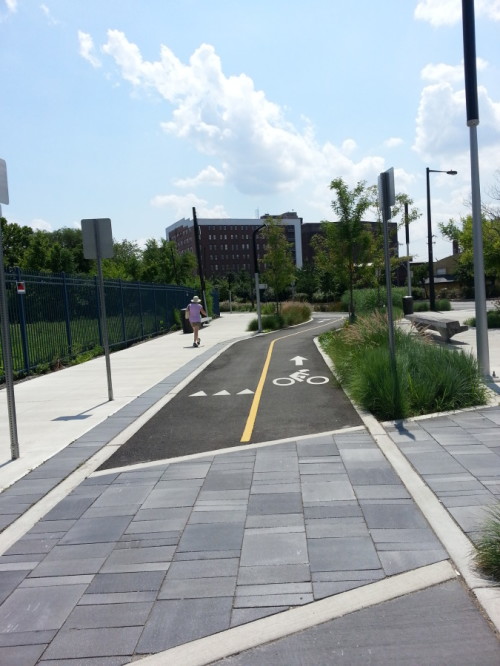 Traveling southbound on the protected cycle-track