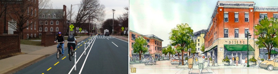 Innovative cycling infrastructure (left) and bicycle-friendly land use (right)