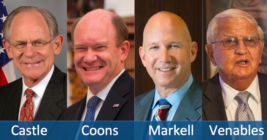 (L-R): Mike Castle, Senator Chris Coons, Governor Jack Markell, Bob Venables